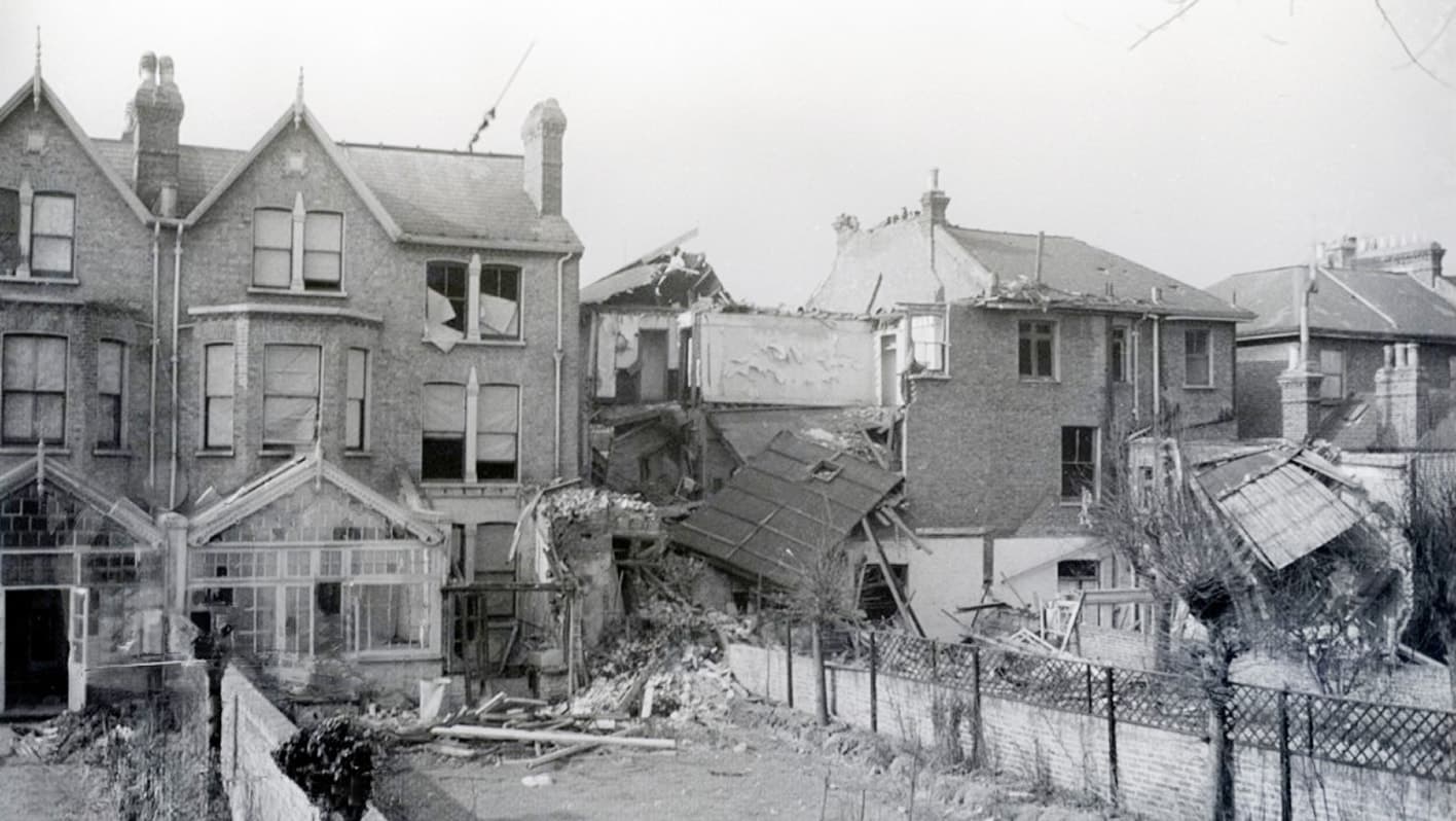 Bomb damage in Brockley during the Second World War Blitz